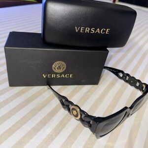 Versace Black Sunglasses with Gold Medallions